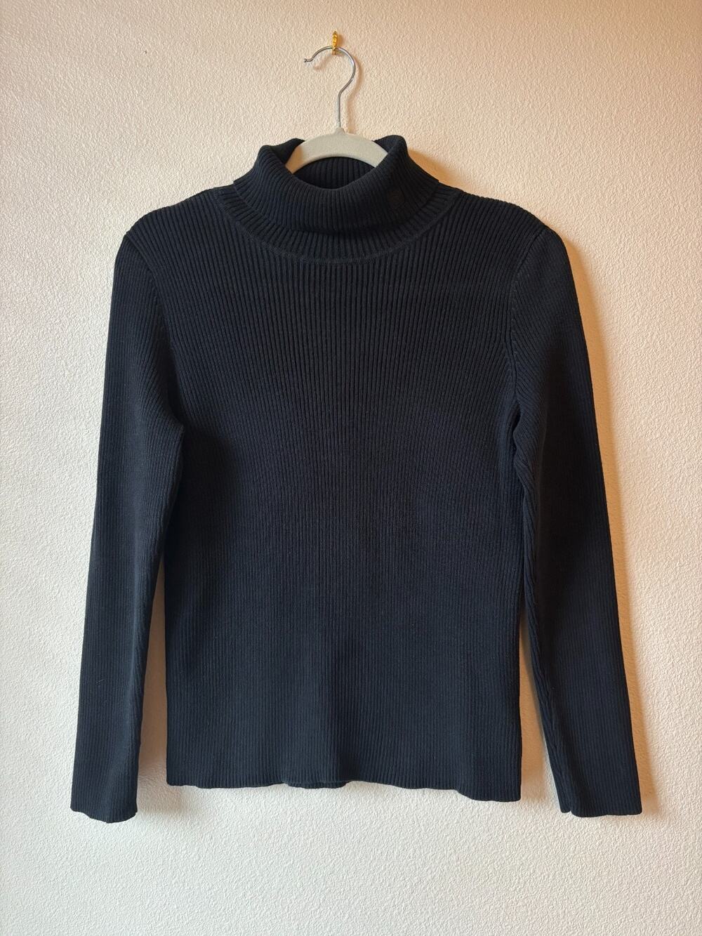 Lauren Ralph Lauren Ribbed Turtleneck Sweater Women’s L Black Monogram Chic